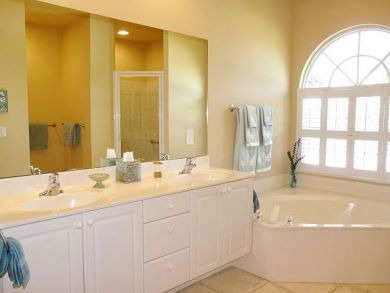 Spacious Bathroom with Corner Tub